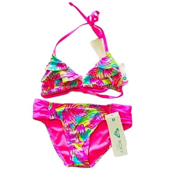 Roxy Kids Swim Set Bikini Girls Size 7 - Picture 1 of 4